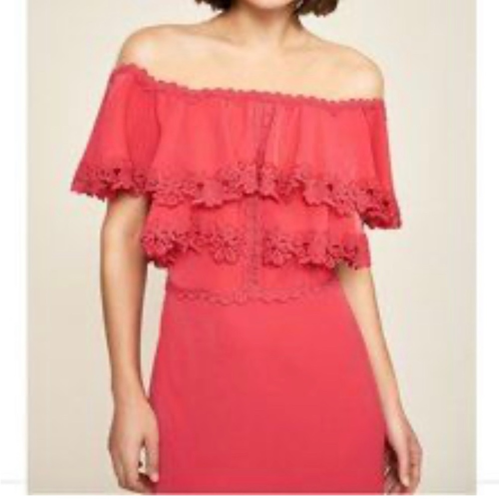 NEW-Tadashi Shoji Coral off-shoulder Ruffle long gown